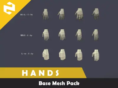 Hands Base Mesh  Low-poly 3D model
