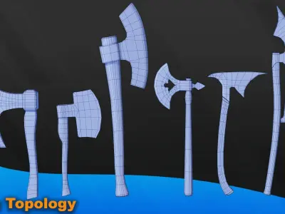 Medieval Basemesh Axe Game Ready Low-poly 3D model