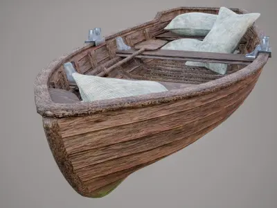 Wooden Old Boat PBR Low-poly 3D model