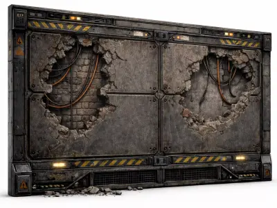 Sci-Fi Damaged Industrial Wall Panel - PBR Low Poly Game Ready Low-poly 3D model