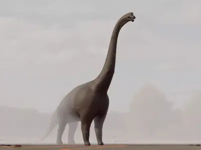 Brachiosaurus dinosaur in field Low-poly 3D model