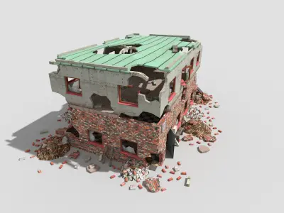 low poly destroyed building 4 Low-poly 3D model