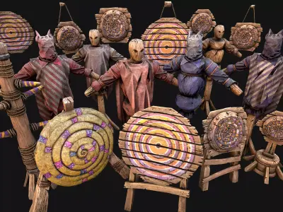 Medieval Training Camp Furniture Pack Shooting Range Target  Low-poly 3D model