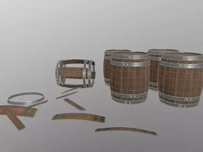 wooden Barrels Low-poly 3D model