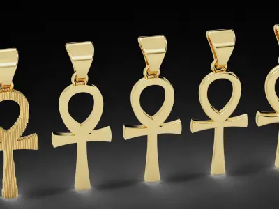 5 Plain Gold Ankh Egyptian Cross Pendant 3D print model purchase