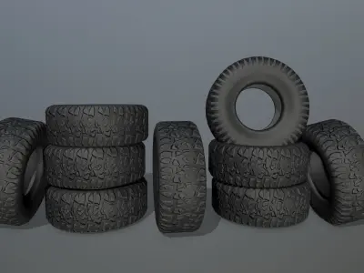 Tire 4 tyres pack Low-poly 3D model