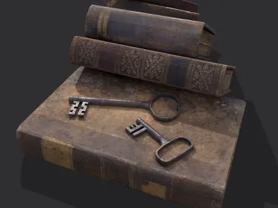 Medieval Books and Key  Low-poly 3D model