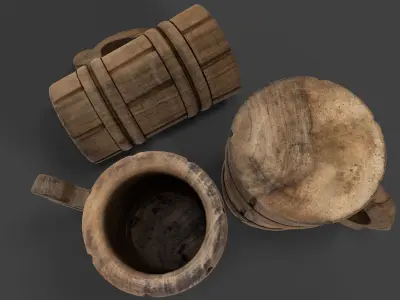 Old Wooden Cup Low-poly 3D model