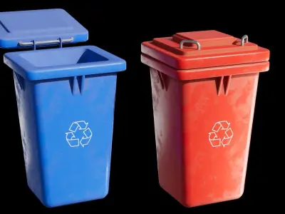 Recycle Trash Garbage Cans Low Poly 3D Low-poly 3D model