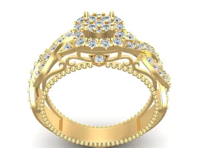 Gold Engagement Diamonds Ring 3D print model