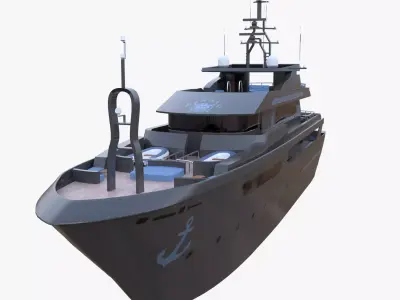 Luxury Black Yacht Pirate High Quality PBR All Quads Low-poly 3D model