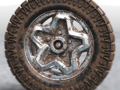 Off road tire and rim with and without dirt textures  3D model