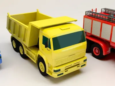 Toy Trucks Set Low-poly 3D model