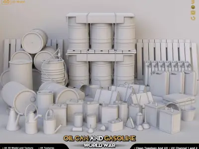 40-Oil Can and Gasoline Low-poly 3D model