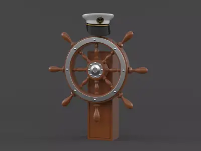 Captain Hat and Ship Wheel 3D model