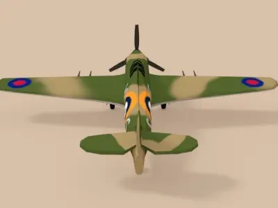 Low Poly Hawker Hurricane MK II WW2 Airplane Low-poly 3D model