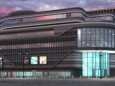  Modern Shopping Complex Night Lights On 