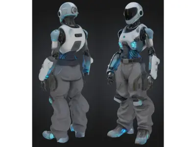 Futuristic Female Android Character Low-poly 3D model