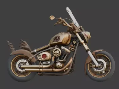 Steampunk Mechanical Dragon Chopper Motorcycle Low-poly 3D model