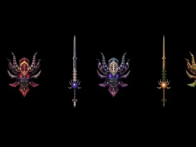 Demon - Sword and Shield Low-poly 3D model