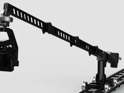 Film Set Camera Crane with Tracks and Camera Dolly and Camera 3D model