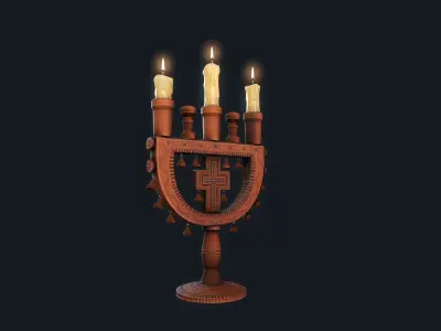 Wooden Candlestick Chandelier Low-poly 3D model