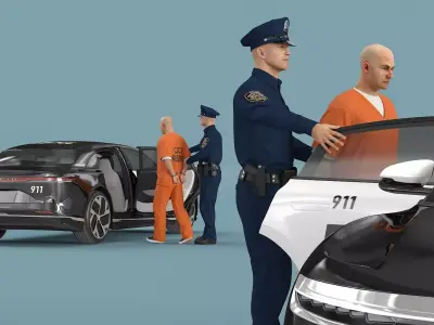Police Officer with Lucid Patrol Car and Prisoner 3D model