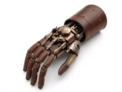 Reinforced Steampunk Prosthetic Hand 3D Model Low-poly 3D model
