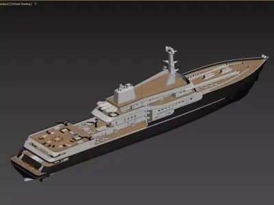 Explorer Superyacht Black Hull with Teak Decks 3D model 3D model