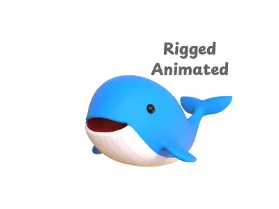 Low - Poly Cartoon Whale Rigged Low-poly 3D model