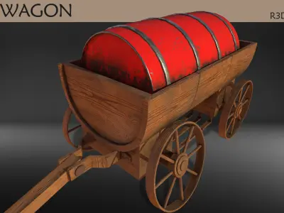  Old Wagon With Barrel Load 3D model