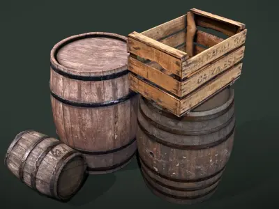 Barrels Chest Crate Low-poly 3D model