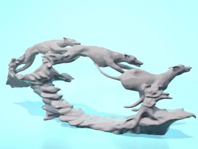 Statuette of a running dog Low-poly 3D model