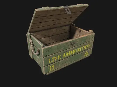 Low Poly PBR Wooden Military Crate 3 Low-poly 3D model