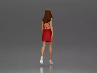 Woman in Red Dress and Heels Walking with Confident Stride 3D print model