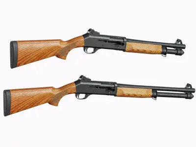 Benelli M4 Wooden Modular Shotgun Low-poly 3D model