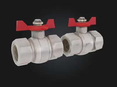 Ball Valves with Red Handles Industrial Pipe Control 3D model