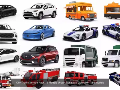 City Traffic Vehicle Pack 15 Models Urban Transport Collection 