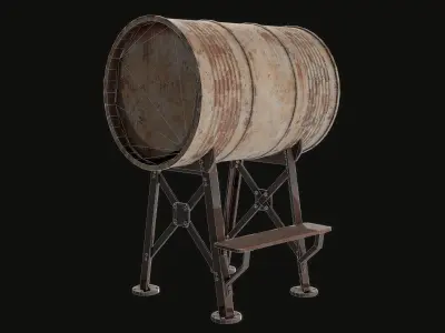 Reservoir 1 wooden barrel with stool Low-poly 3D model