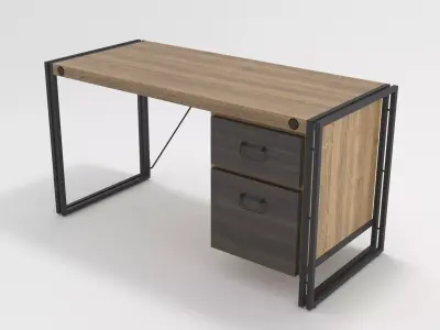 Industrial Wooden Metal Frame Desk Table 3D model