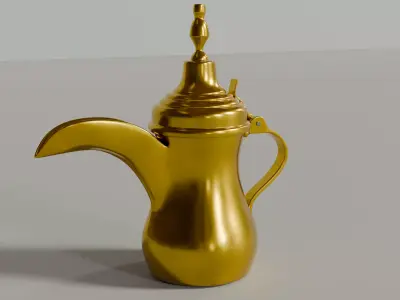 Traditional Arabic Coffee Pot - Gold Dallah 3D Model 3D model