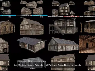 20- Medieval Houses Collection - 4K Textures Game Ready 3D Model Pack purchase