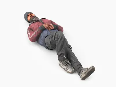 Sleeping Homeless Man 3D model