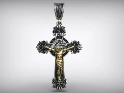 Crucifix Jesus Cross Catholic Medal Saint Benedict  3D print model