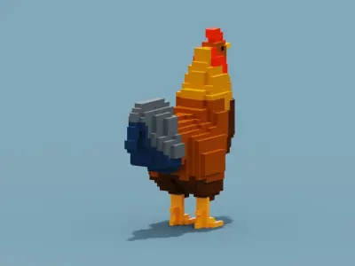 Voxel Rooster Low-poly 3D model