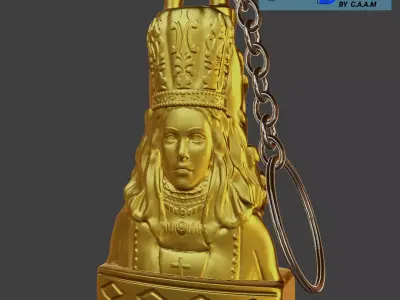 Llavero gold keychain with queen 3D print model