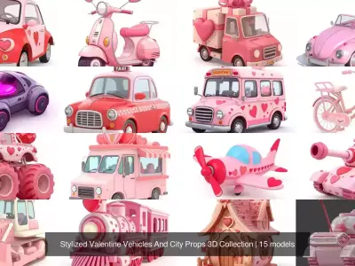 Stylized Valentine Vehicles And City Props 3D Collection 3D Model Pack