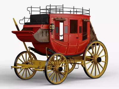 Stagecoach horse drawn carriage 3D model