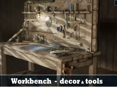 Workbench - decor and tools Low-poly 3D model