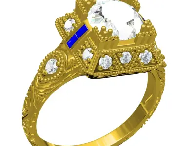Antique Art Deco Sapphire Diamond Engagement Ring 3D print model